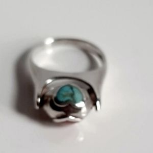 925 Sterling Silver 3 Color Modernist Rotating Heart Ring Size 6